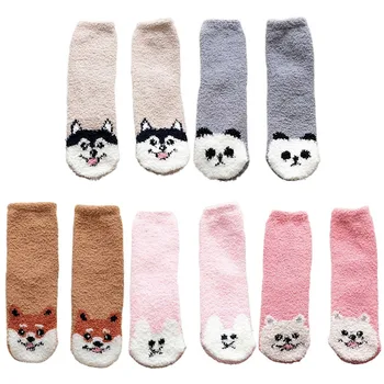 

Thickened Floor Fluffy Warm Socks Cartoon Animal Coral Velvet Socks Winter Kawaii Thick Socks Cartoon Women Short Cute Socks