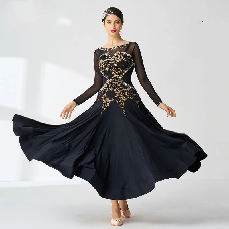 

News ballroom black dress standard dress clothes for ballroom dancing ballroom dance competition dresses-M2010