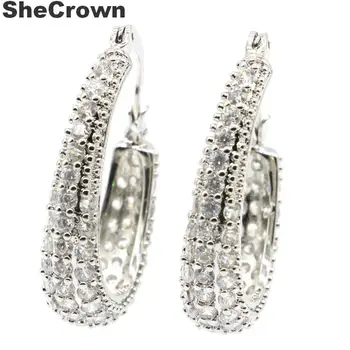 

29x7mm SheCrown Created White Sapphire Ladies Engagement Silver Earrings