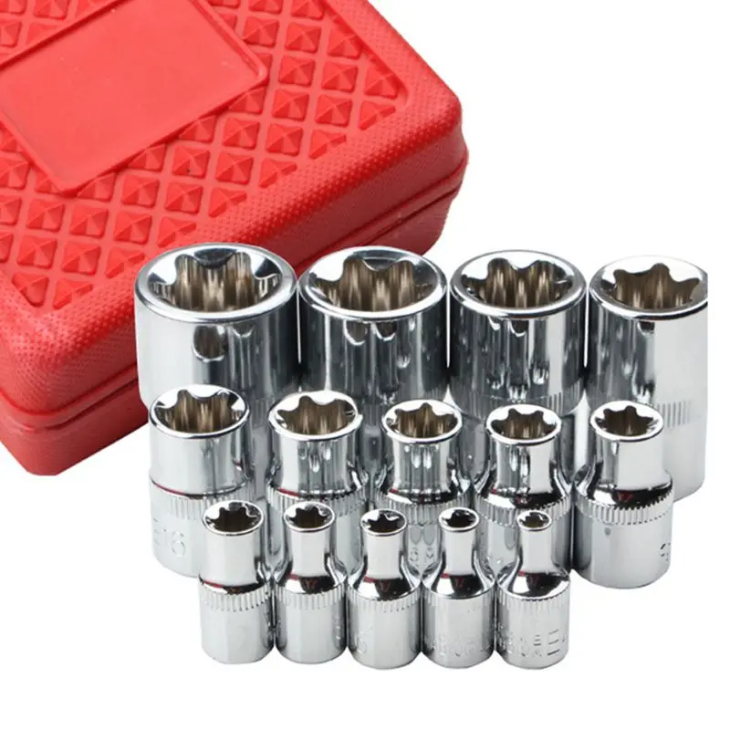 

14 Pcs E-type Female Bit Socket Set 1/2"/3/8"/1/4" Drive E4 -E24