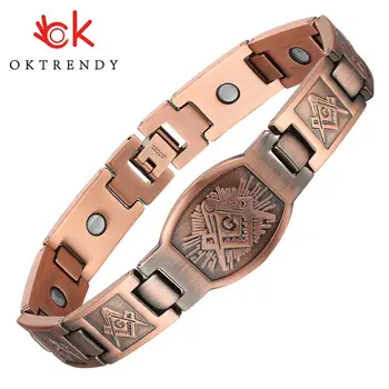 

Mens Magnetic Therapy Bracelet Copper Chain Health Energy Bracelets & Bangles for Arthritis Pattern Wristband Jewelry New Style