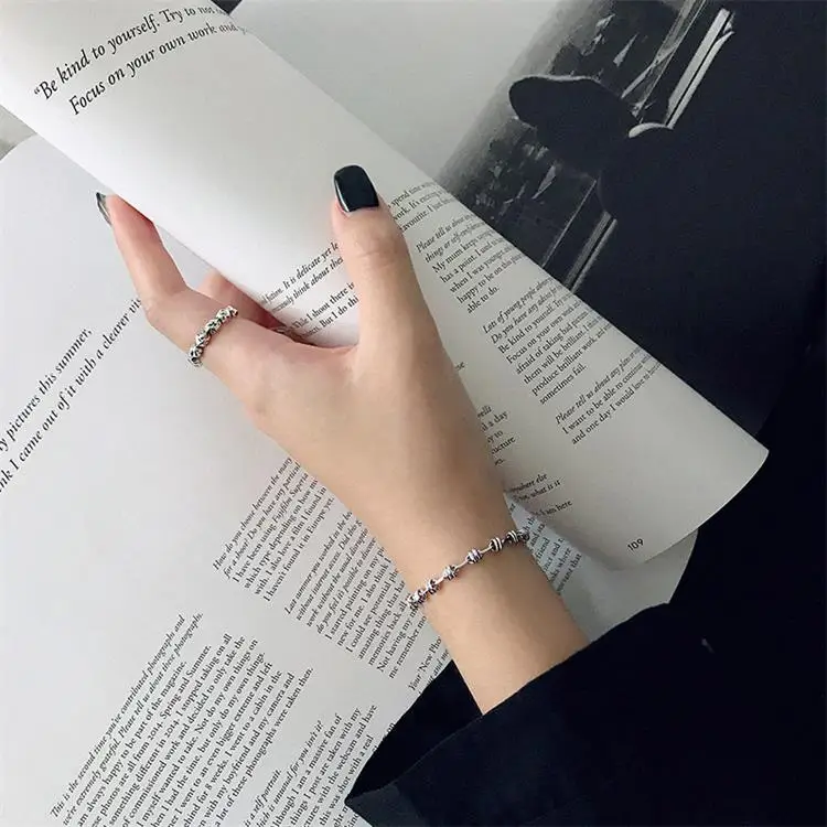 LouLeur, 925 пробы, серебро, грубо обработанная цепь, браслеты, морозный стиль, Silmpe, регулируемый, вечерние, браслет для женщин, хорошее ювелирное изделие, подарки - Цвет камня: silver Bracelets