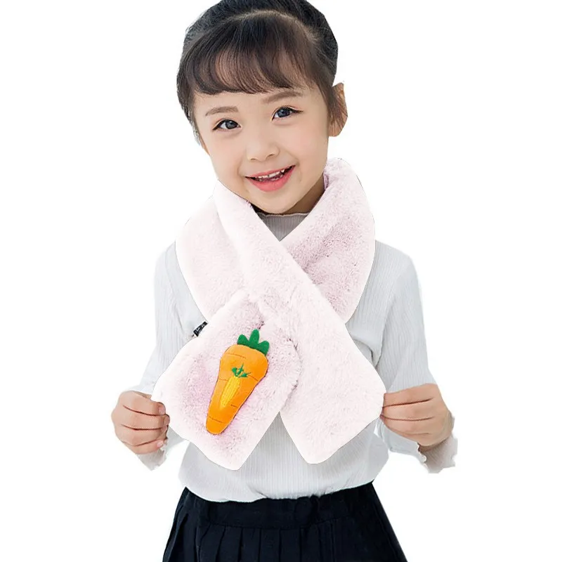 Детский шарф для девочек, плюшевый шарф, милый мультяшный морковный декор, воротник, шаль, шея, теплая для зимы