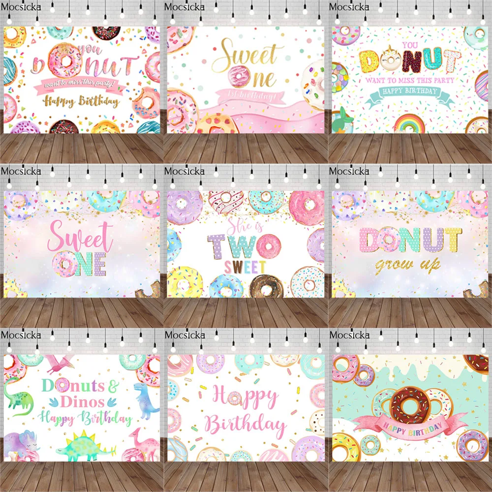 

Mocsicka Sweet Donuts Photography Background Newborn Child Portrait Photo One Birthday Party Backdrop Decoration Props Studio