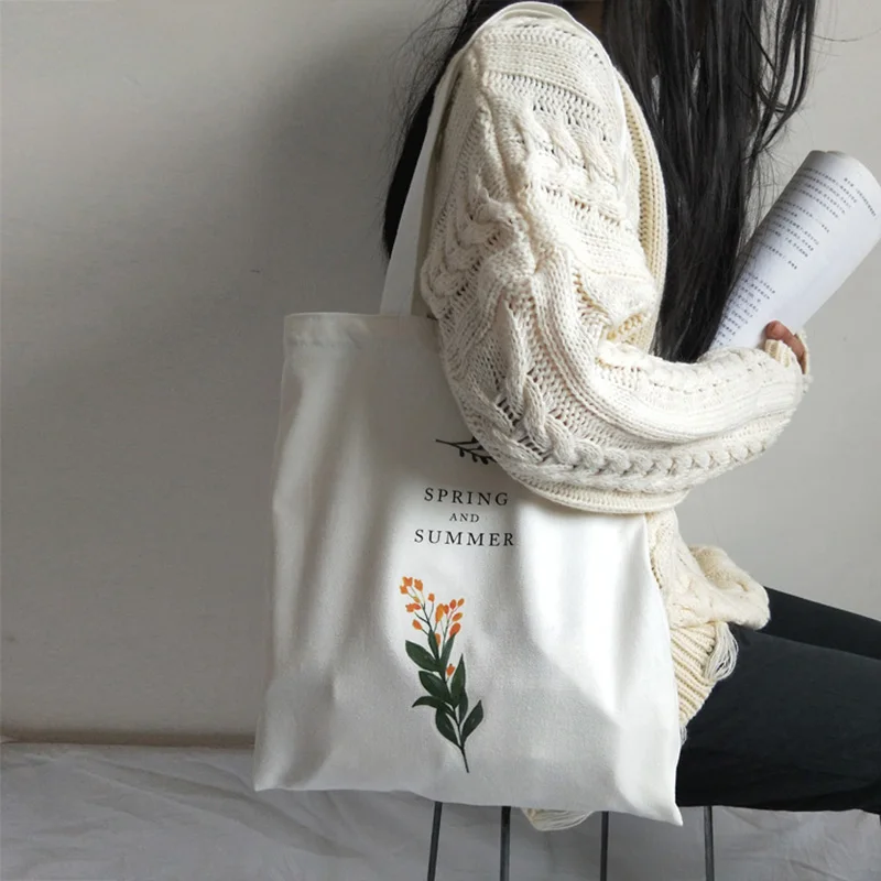 Handbag Shopper-Bags Canvas Large Tote Flowers-Printing Eco Cotton-Cloth Reusable Casual
