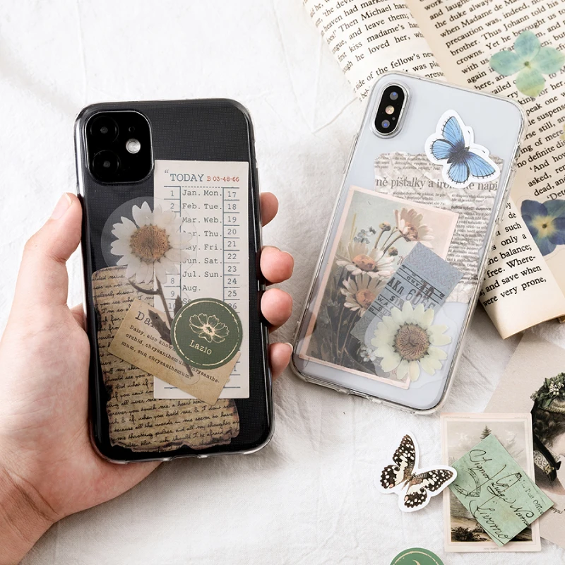 Journamm 15pcs Vintage Cards for Phone Deco Retro Stationery Supplies Plant Paper Junk Journal Label Scrapbooking Material