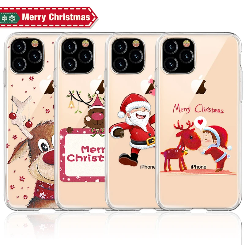Мягкий чехол для iPhone 11 Pro XS MAX XR 8 7 6 6S Plus с Санта-Клаусом снеговиком XI XIR PRO