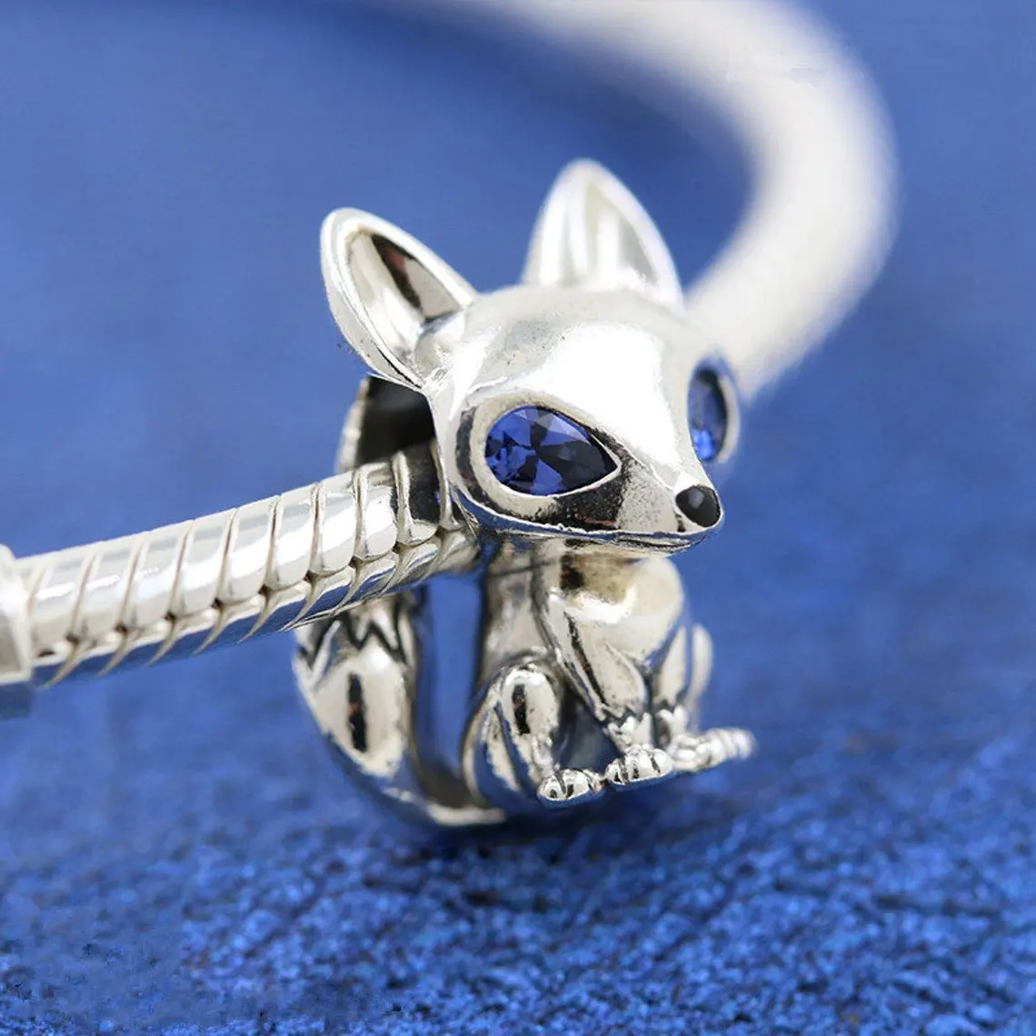 

925 Sterling Silver Blue-Eyed Fox Animal Charm Bead Fits All European Pandora Jewelry Bracelets Necklaces