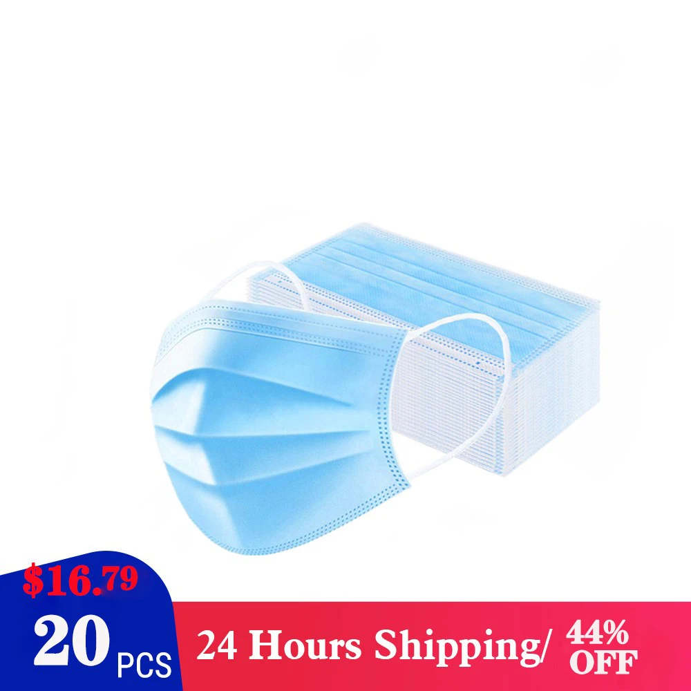 

20Pcs/Pack Disposable mask mouth 3-Layer Non-woven Disposable Elastic Mouth Soft Breathable Flu Hygiene Face Mask as KN95 KF94
