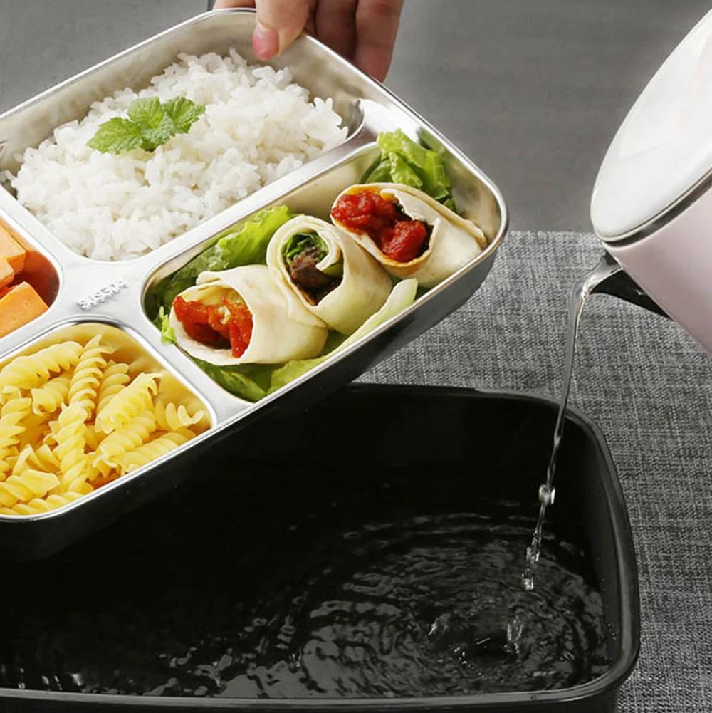 Термоизолированный Ланч-бокс Bento, контейнер для еды с 4 отделениями для офисных работников из нержавеющей стали, теплоизолирующая