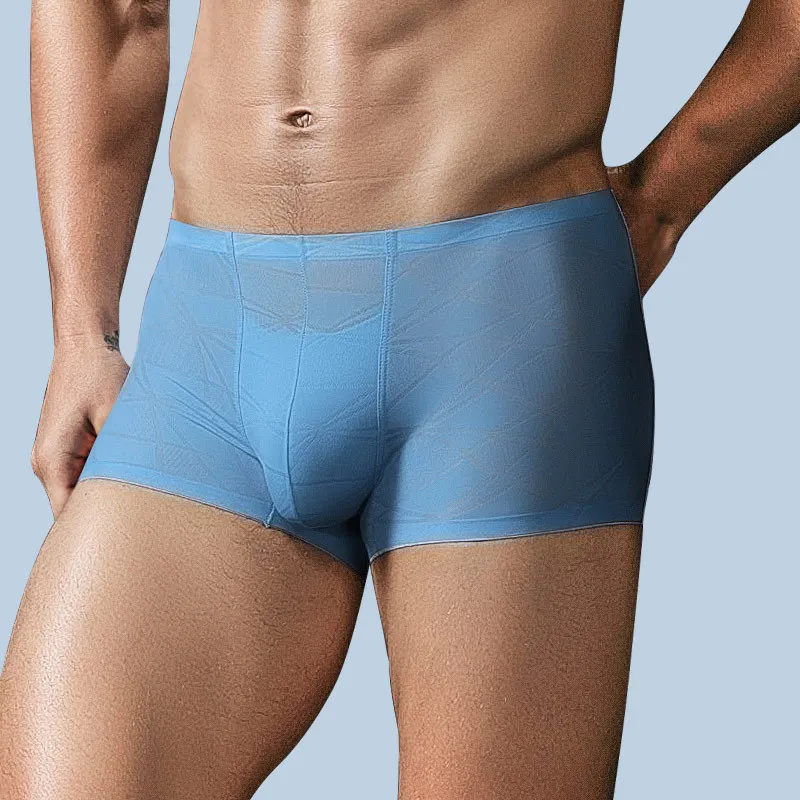 1Pcs New Men's Underwear Boxer Ice Silk Summer Seamless Ultra-thin Youth Breathable Loose Large Size Four-corner Shorts Head Pan