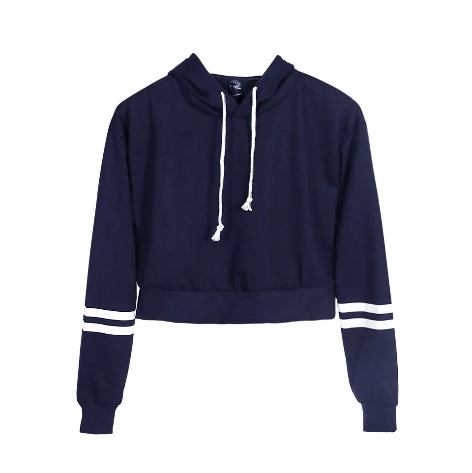 High waist Solid Color hoodie women Sweatshirt Crop Hoodies Five Colors Customizable Print Logo Hooded Streetwear DIY Clothing