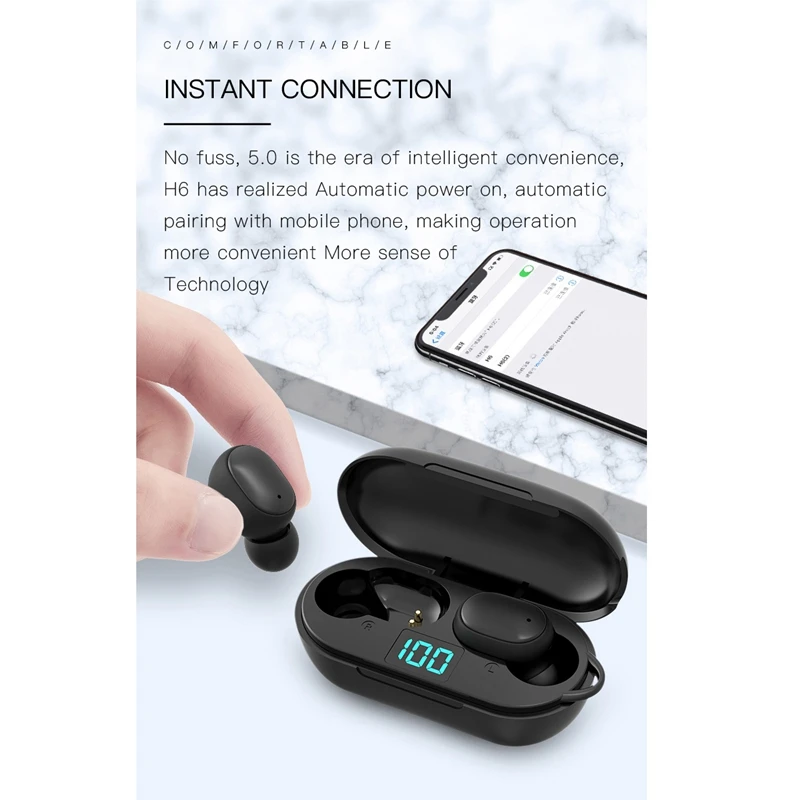 H6 TWS Wireless Earphone LED Display Bluetooth V5 0 Earsets Stereo Noise Reduction for Xiaomi iPhone Huawei Samsung