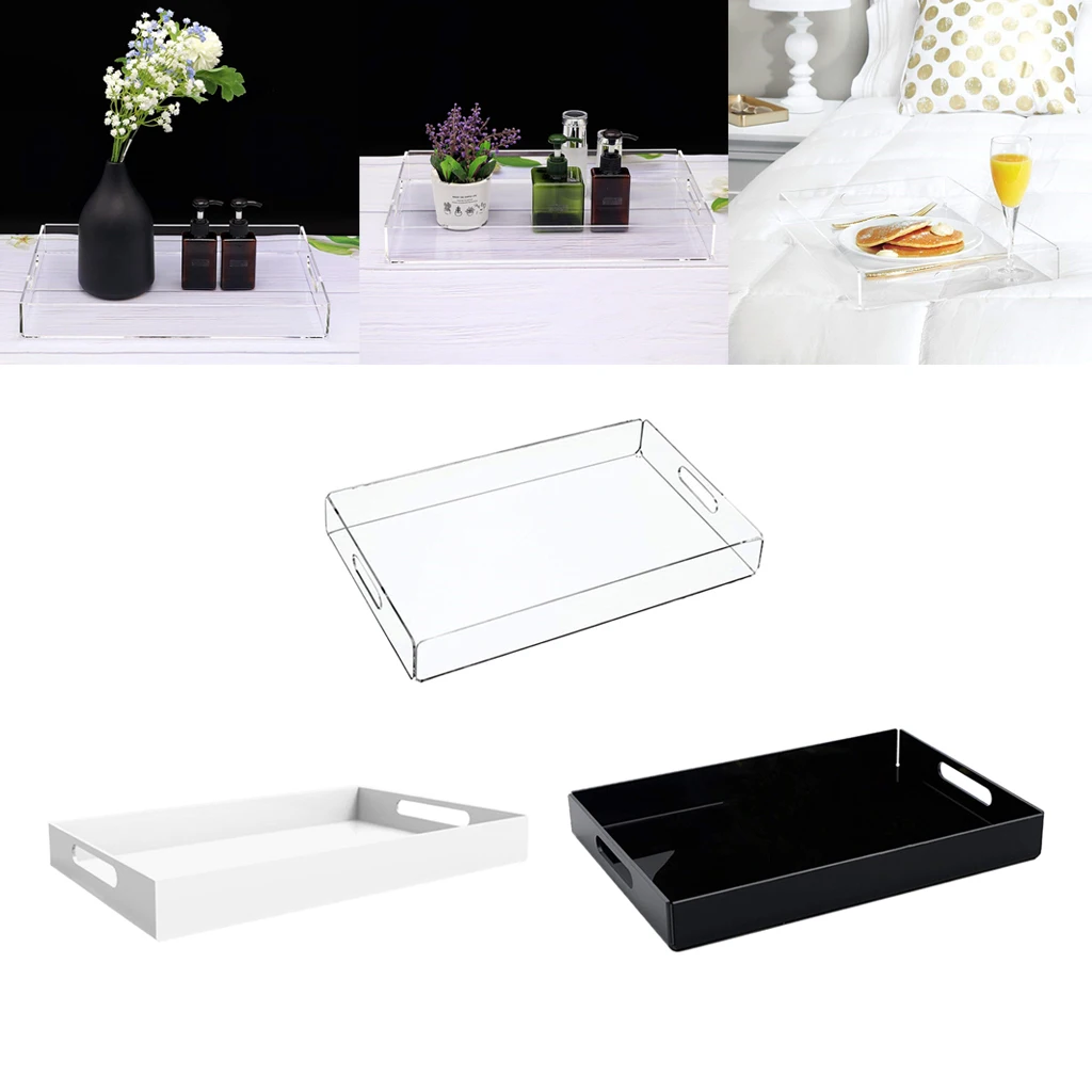 Acrylic Spill Proof Coffee Table Breakfast Tea Serve Food Tray with Handle - Black, White, Clear Acrylic Spill Proof Coffee Table Breakfast Tea Serve Food Tray with Handle - Black, White, Clear