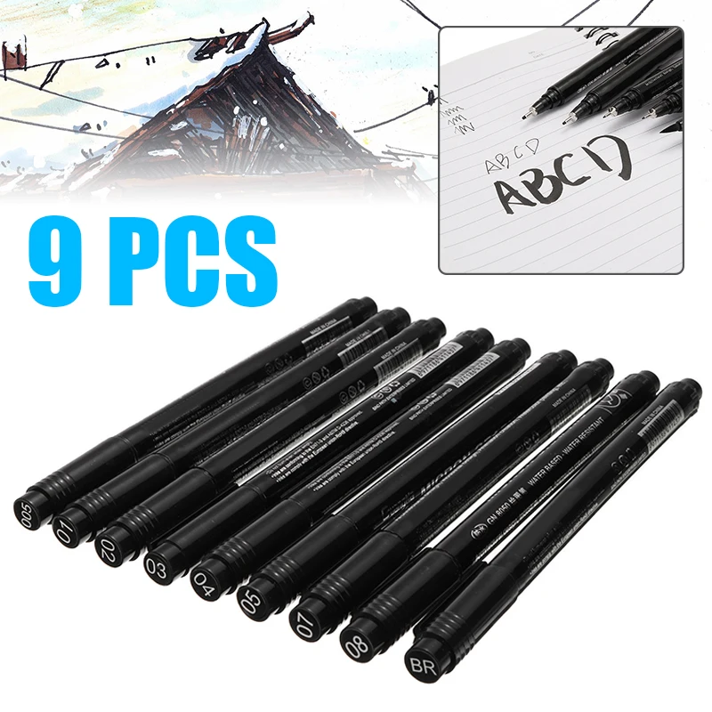 

9pcs/set Pin Drawing Pen Fineliner Ultra Fine Line Art Marker Black Ink 005 01 02 03 04 05 07 08 Drawing Pen School Supplies