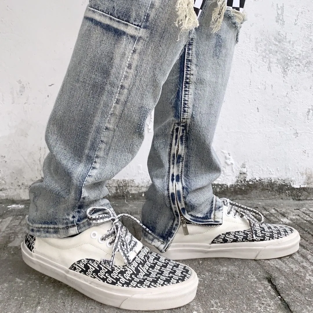 ICCLEK High Street Jeans Ripped Jeans Patch Pants Slim Fit Pants Jeans Men  Patchwork Jeans  Mens Loose Jeans  Painted Jeans