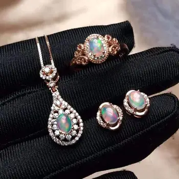

100% NATURAL ETHIOPIAN WELO FIRE OPAL 925 silver Ring Pendant Earring Set