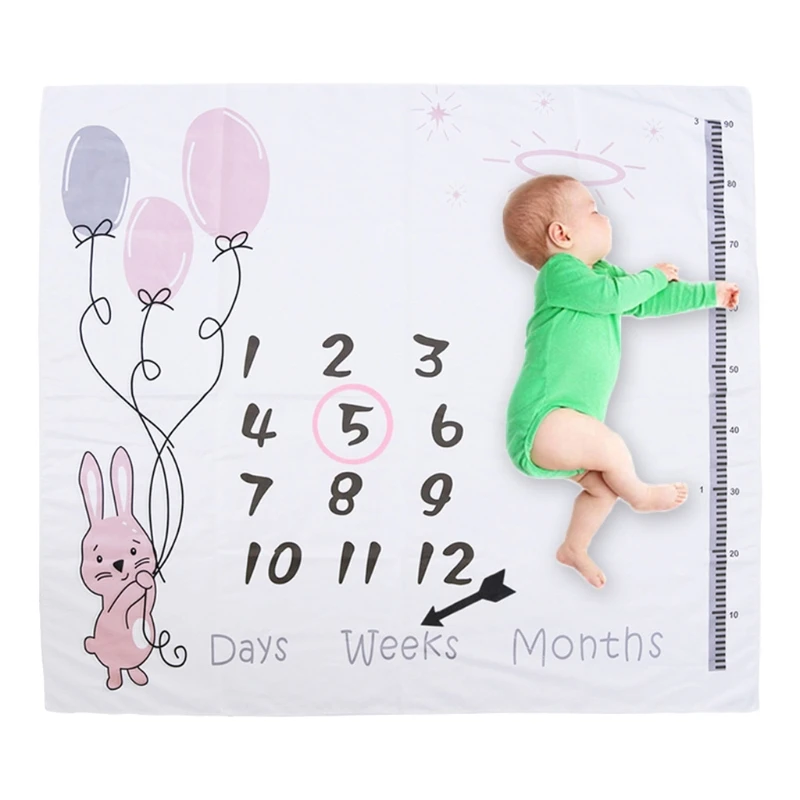 

1 Set Baby Monthly Record Growth Milestone Blanket Newborn Photography Props Accessories Cartoon Printing Background
