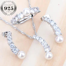 Женские аксессуары, свадебные жемчужные Ювелирные наборы, Свадебный костюм, ювелирные изделия, 925 серебро, циркония, клипсы, серьги, кольцо, кулон, ожерелье, набор