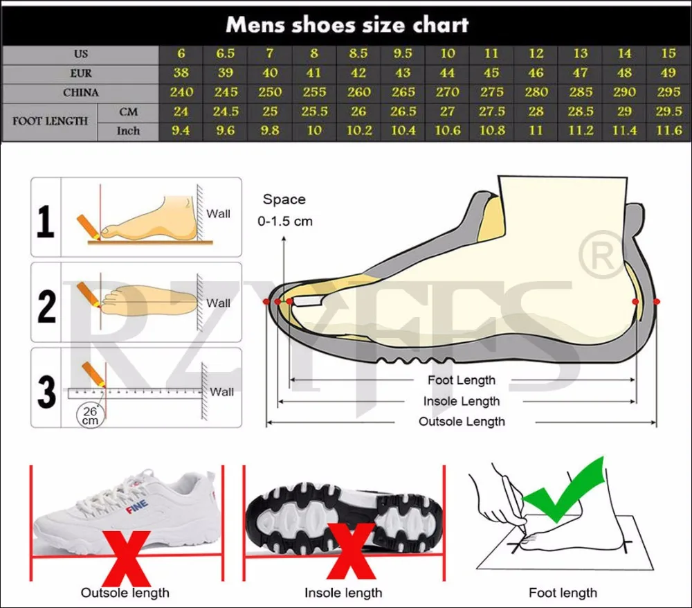 RZYFFS正常码男鞋尺码表