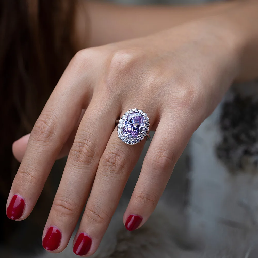 PANSYSEN Luxury 100% 925 Sterling Silver Oval Amethyst diamond Wedding Engagement Rings for Women fashion Fine Jewelry Ring gift