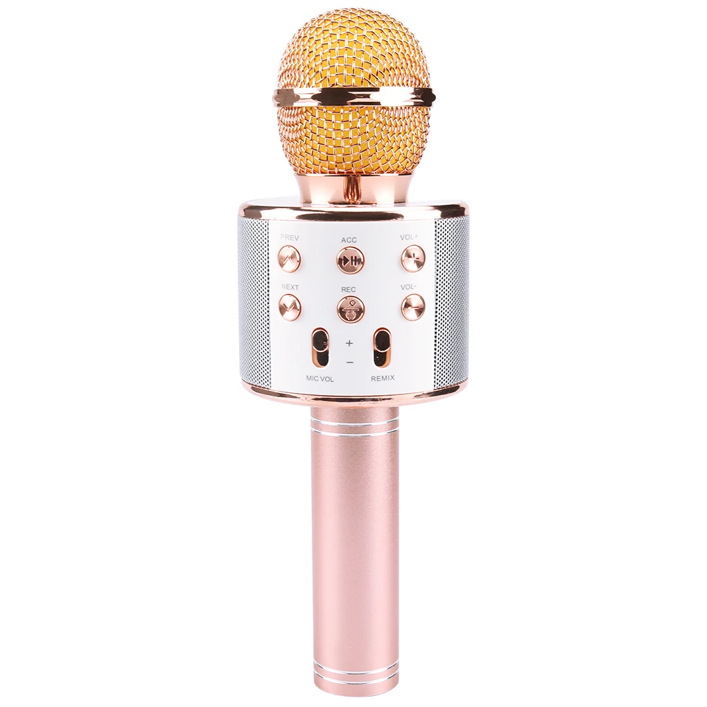 WS858 профессиональный Bluetooth беспроводной микрофон динамик ручной микрофон караоке микрофон KTV музыкальный плеер для вокала, с рекордером - Цвет: Microphone rose gold