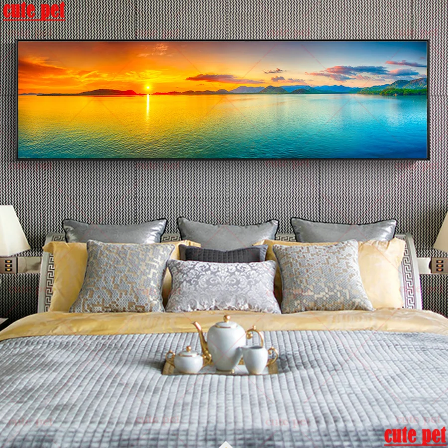 Diy алмазные картины красочный закат морской пейзаж большой 5d полный квадрат