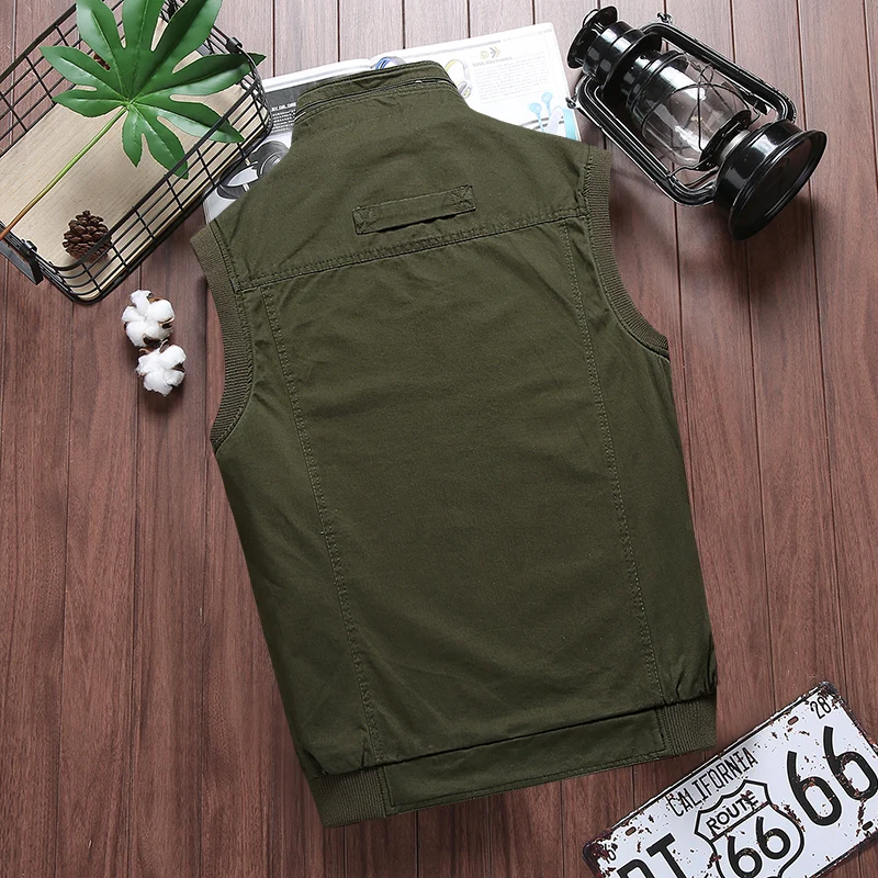 Casual Tactical Working Vest Vests Male With Many Pockets Winter Sleeveless Cotton Slim Simple Waistcoat Jacket Plus Size Men