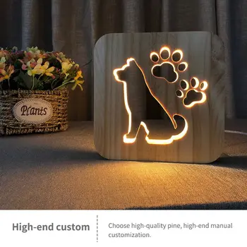 

LED USB Night Light Wooden Dog Paw Cat Wolf Head Animal Lamp Novelty Kids Bedroom 3D Decoration Table Lamp Children Gife
