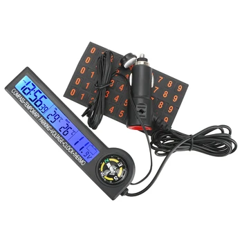 

LEEPEE Compass Thermometer Multi-Function Car Temporary parking card 5 in 1 Clock Calendar LCD Display Screen Voltage Tester