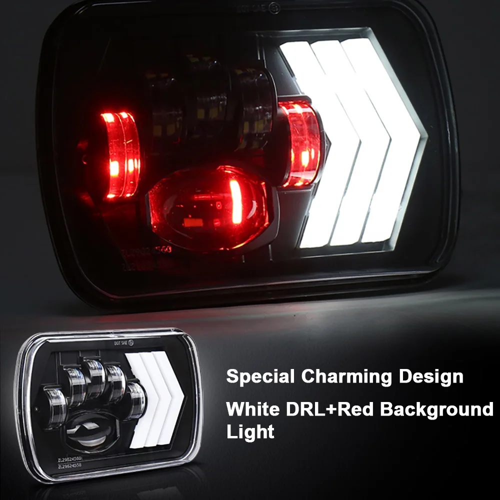 Red backlight 1 шт. светодиодный проектор для фар прямоугольной формы 7x6 5x7 дюймов, сменный морской светодиодный Луч Hi/Lo, DRL, подходит для фары, лампы для Wrangler - Цвет: Red backlight