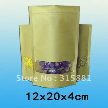 

Standup kraft paper bag with window and zipper for food 12x20x4cm 100pcs/lcot