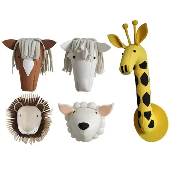 

Plush Animal Head Toy Wall Mount Stuffed Plush Toy Giraffe Lion Horse Sheep Head Wall Hanging Ornament Children Room Decoration