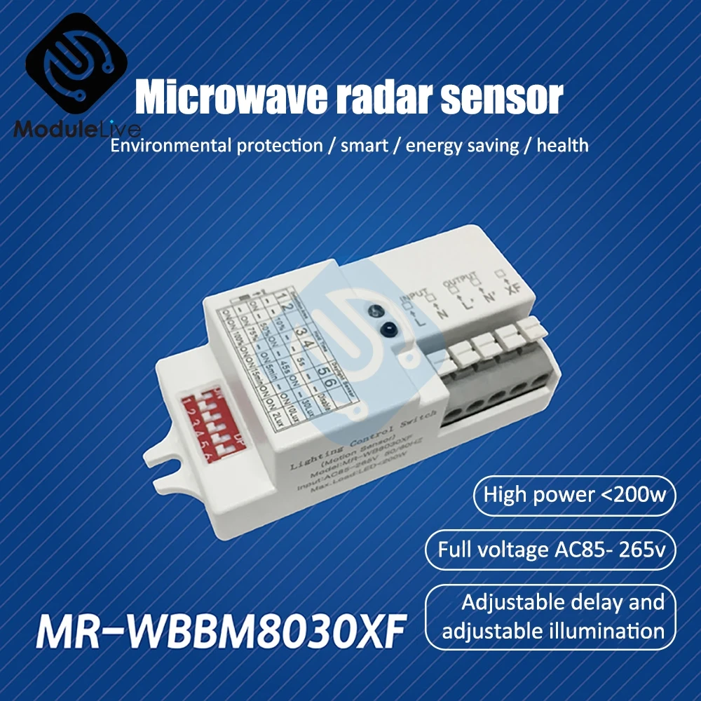 

Microwave Radar Sensor Switch AC 110V-220V Delay Illumination and distance adjustable Switch 5.8Ghz Waterproof Tools