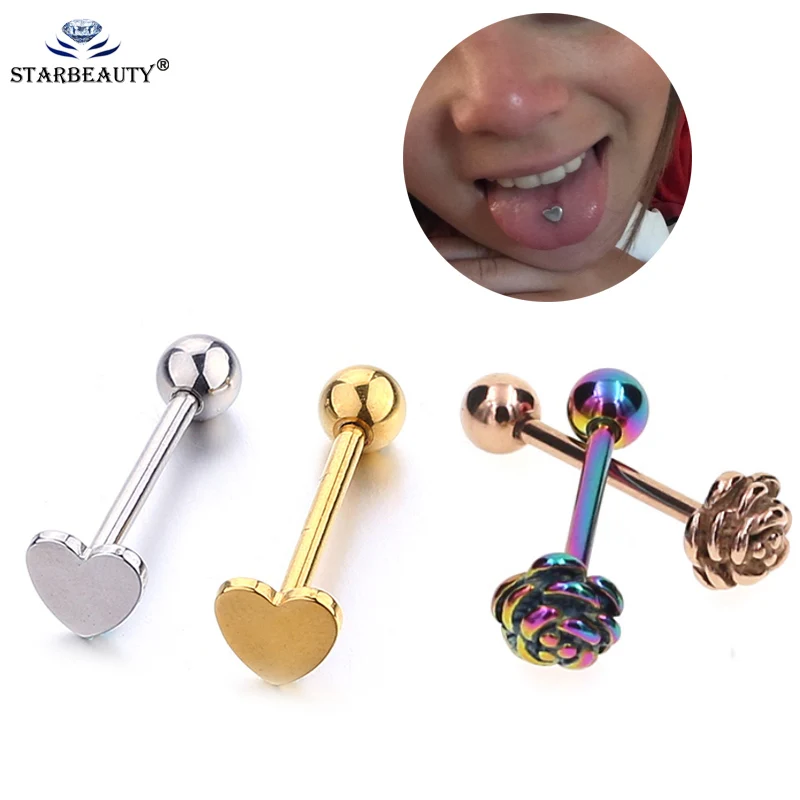 1Pc 100% In Acciaio Chirurgico 1.6X1 6/18Mm Elegante Fiore Della Rosa Tongue Penetranti Della Vite Prigioniera Anello Di Lingua Orecchino Della Vite P