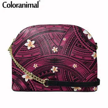 

Ethnic Style Women Messenger Bag Polynesian Plumeria Printing PU Crossbody Bag for Lady Mini Casual Sling Bag With Chain Bolsa