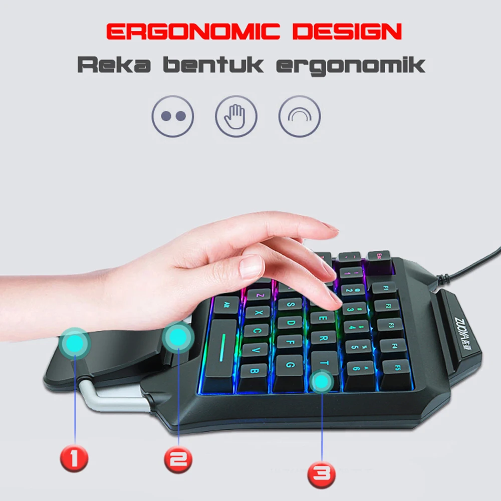 ZUOYA Single Handed Gaming Membrane keyboard 35 keys one hand Ergonomic Game Keypad G92 For PC Laptop Pro PUBG gamer