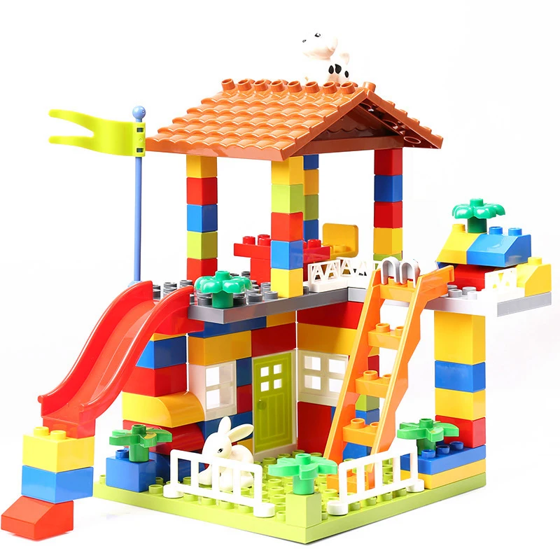 

Big Particle Roof Blocks City House Big Size Assembly Slide Figures Building Blocks Castle Brick Toys For Children Kids Gift