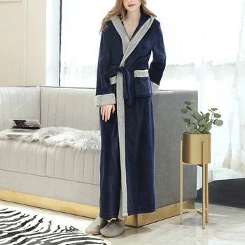 

Women's Flannel Sleep Robes Hot Sell New Autumn And Winter Plus Long Solid Color Fashion Plus Velvet Robe