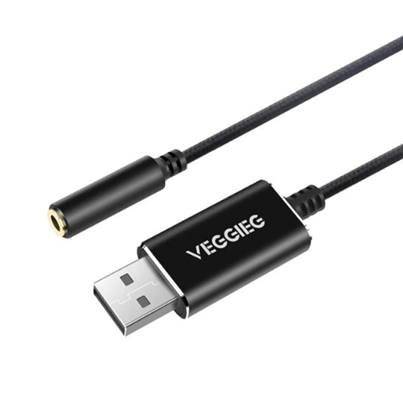 Veggieg-Adaptador de Audio USB, tarjeta de sonido externa con auriculares de 3,5mm y conector de micrófono para Windows/Mac/Linux/Pc/portátiles/PS4