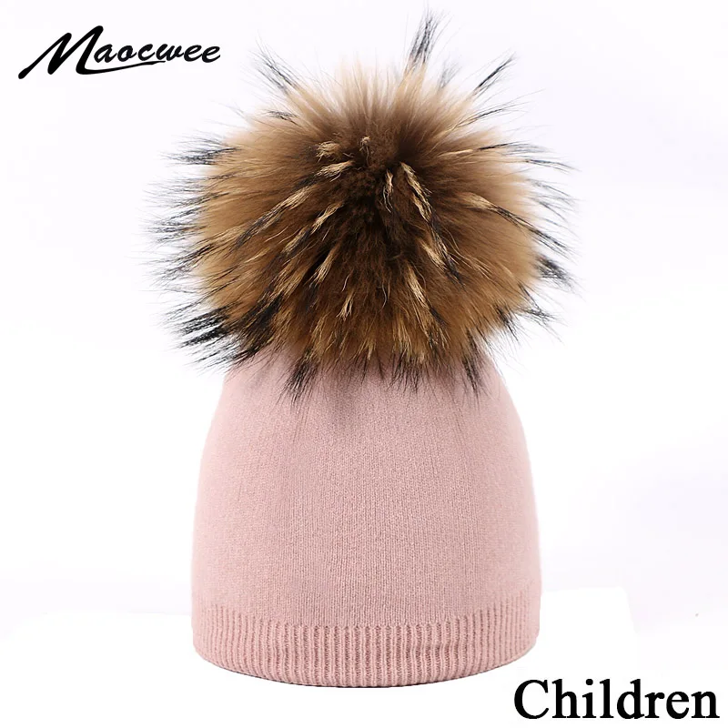 Hot Pink Cashmere Beanie with Matching Pink Raccoon Pom Pom