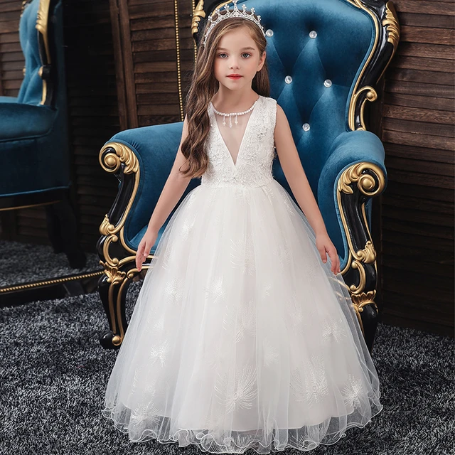 Vestido blanco princesa niña, vestidos de tutú de noche, ropa de verano para niña, Vestido largo para fiesta de cumpleaños, ropa de 3 a años _ - AliExpress