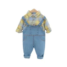 Survêtement de printemps en coton pour enfants, vêtements à la mode pour bébés garçons et filles, chemise à carreaux, pantalon, 2 pièces/ensembles, automne