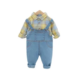 Primavera crianças roupas de moda bebê meninos meninas xadrez camisa calças 2 pçs/sets outono crianças da criança roupas infantis algodão agasalho