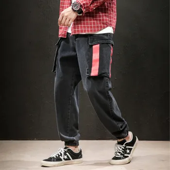 

Autumn New Jeans Men Fashion Washed Retro Casual Big Pocket Denim Trousers Man Streetwear Wild Hip Hop Loose Tooling Jeans M-5XL