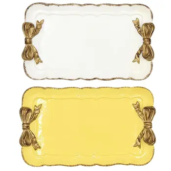 

2Pcs Retro Bow Storage Tray Resin Decoration Jewelry Fruit Tray Food Storage Box Cosmetics Storage Box - Yellow & White