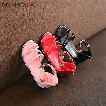 

2020 Summer New Children's Girls Sandals Shoes Zipper Soft Bottom Shoes Kids Girls Flats Pearl Single Princess Roman Sandals