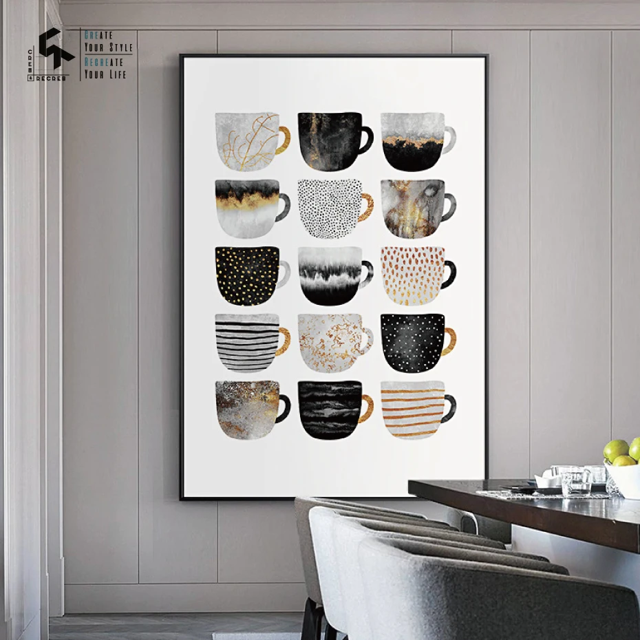 CREATE RECREATE Modern Poster Canvas Oil Painting Coffee Cups Posters And Prints Decorative Picture For Dining 2