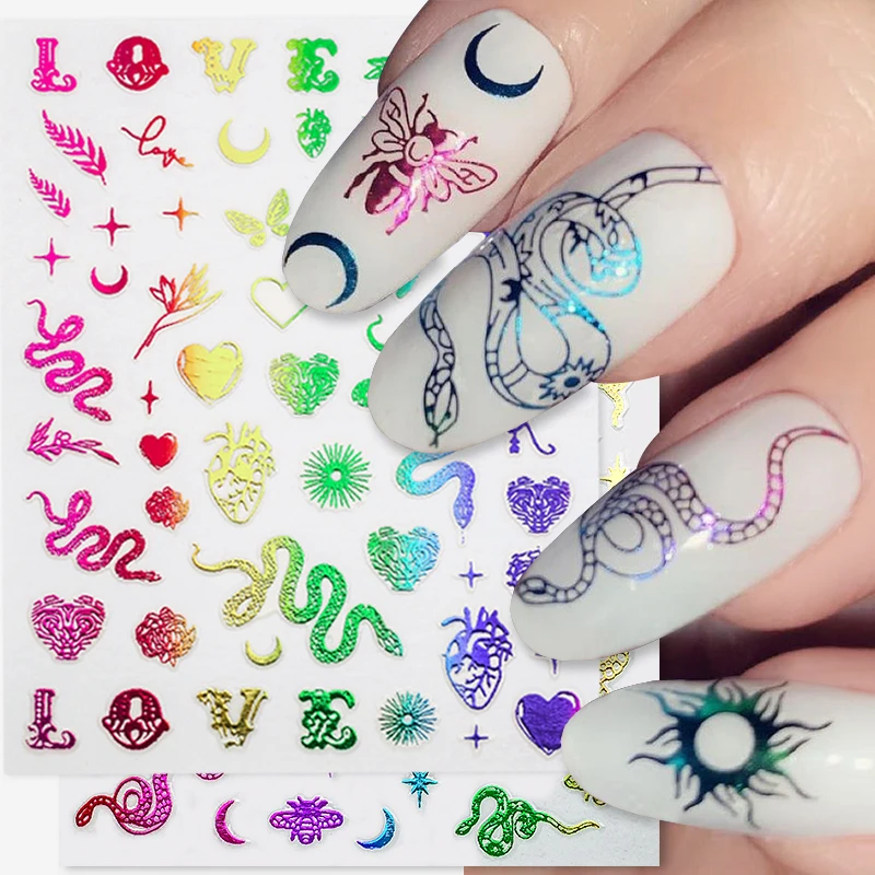 1 шт. цветные бронзовые стикеры 3D на ногти Nail Art в форме сердца с золотым Драконом