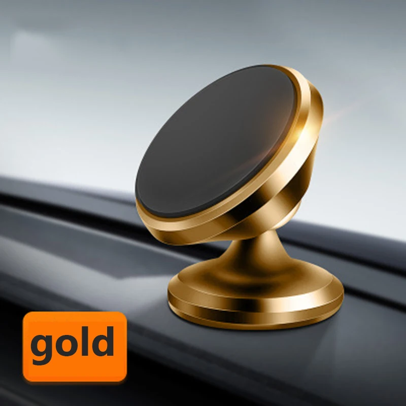 Gold Универсальный магнитный держатель для мобильного телефона, вращающийся на 360 градусов, алюминиевый сплав, автомобильная панель инструментов, магнитный держатель для телефона с gps - Цвет: Gold